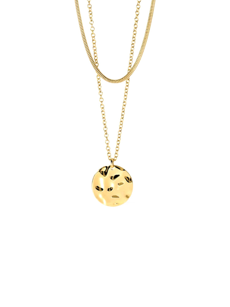 COLLANA DONNA DORATA MULTIFILO CON TONDO EFFETTO MARTELLATO KIDULT