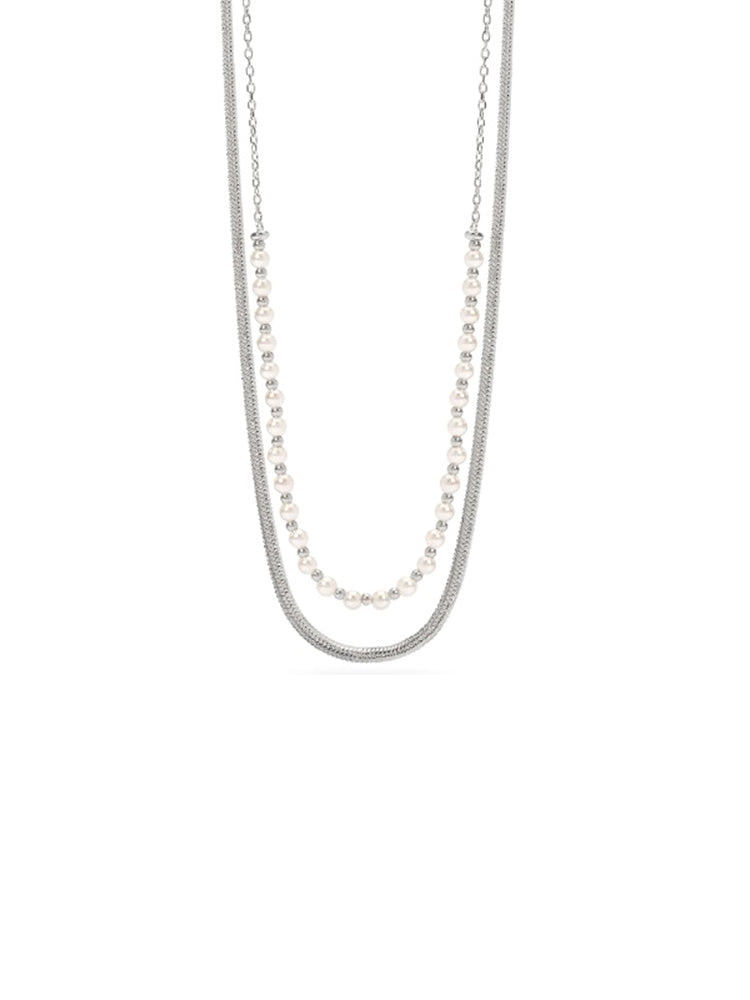 COLLANA DONNA DOPPIO FILO IN ACCIAIO E PERLE KIDULT