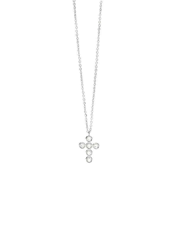COLLANA DONNA IN ACCIAIO CON CROCE E CRISTALLI KIDULT