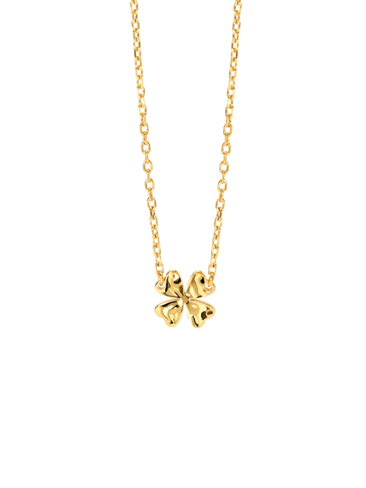 COLLANA DONNA IN ACCIAIO DORATO CON QUADRIFOGLIO MARTELLATO KIDULT