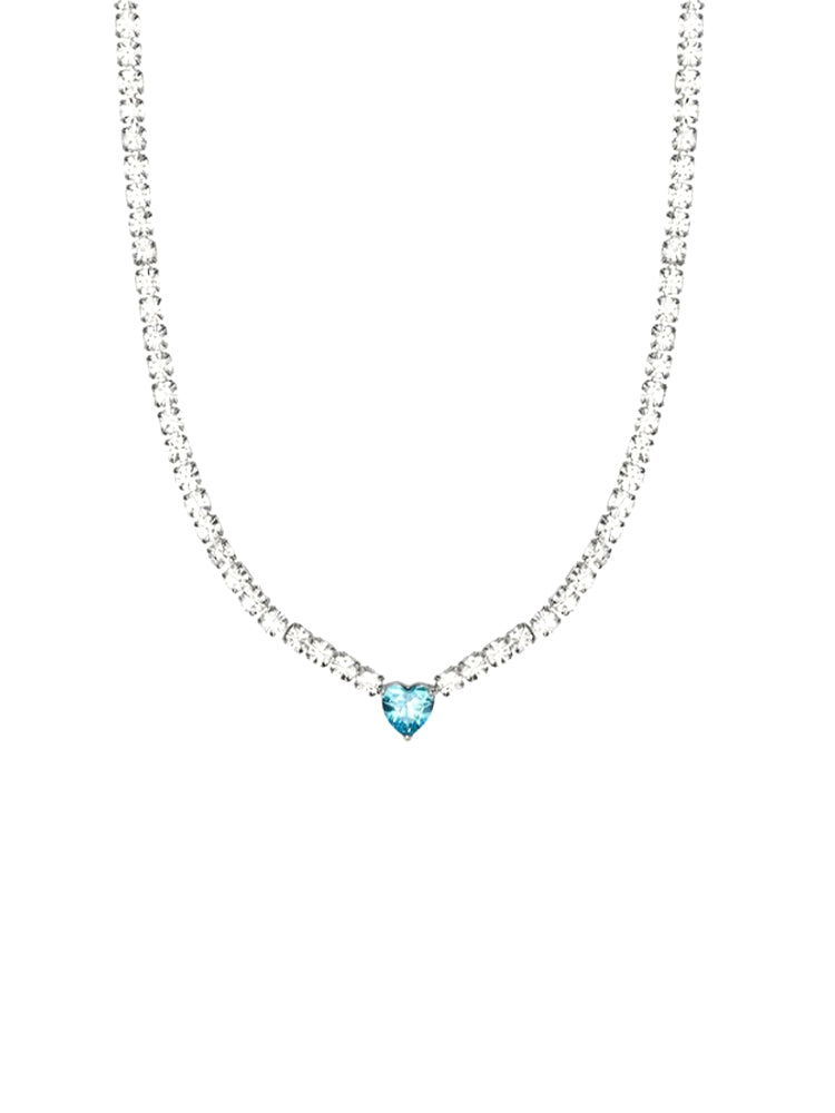 COLLANA DONNA TENNIS CON CRISTALLI E CUORE AZZURRO KIDULT