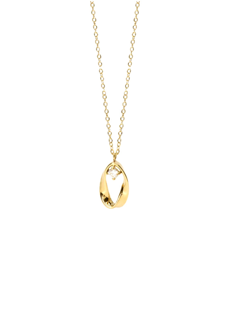 COLLANA DONNA DORATA CON PENDENTE OVALE CON ZIRCONE BIANCO KIDULT