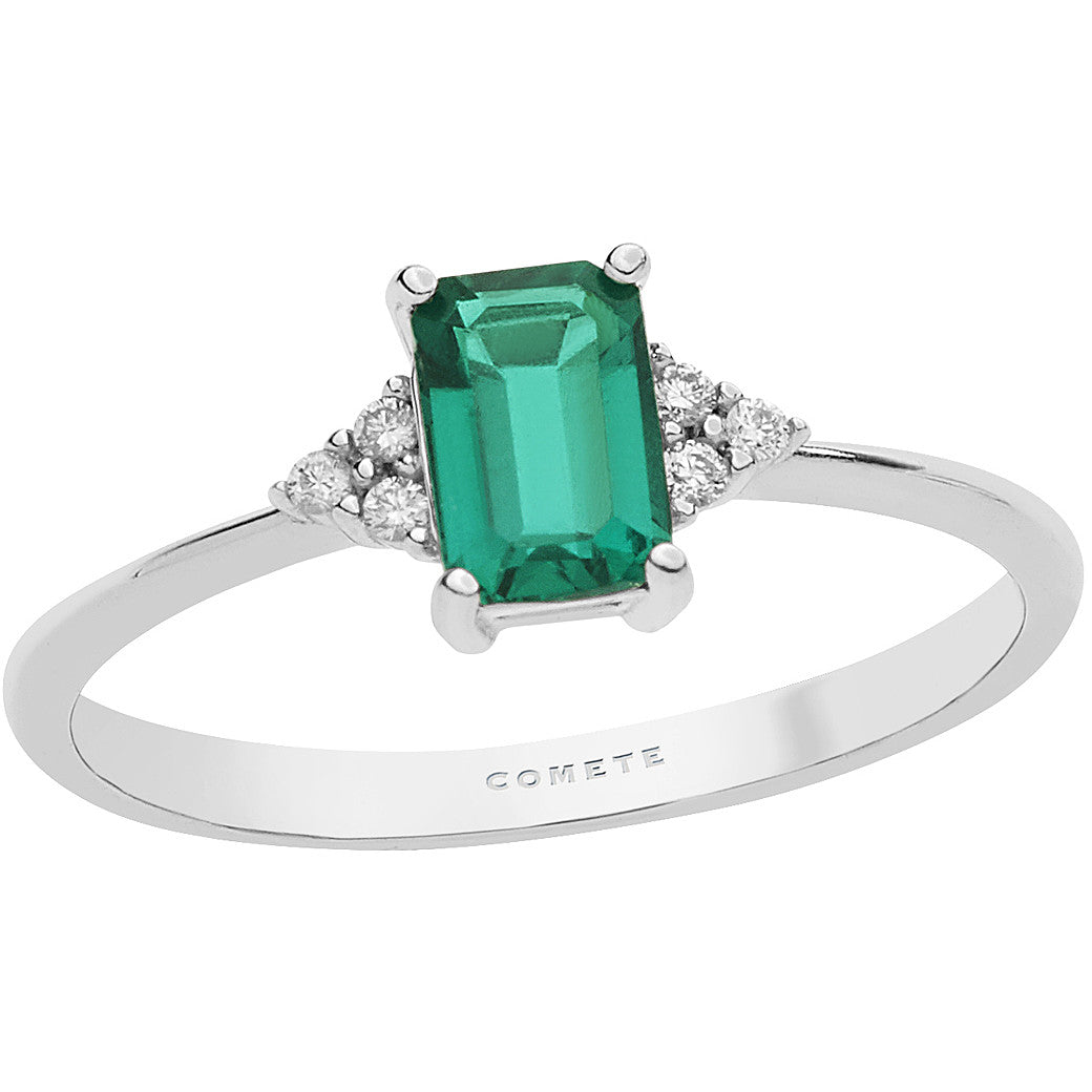 ANELLO DONNA IN ORO BIANCO DIAMANTI E SMERALDO RICRISTALLIZZATO COMETE GIOIELLI