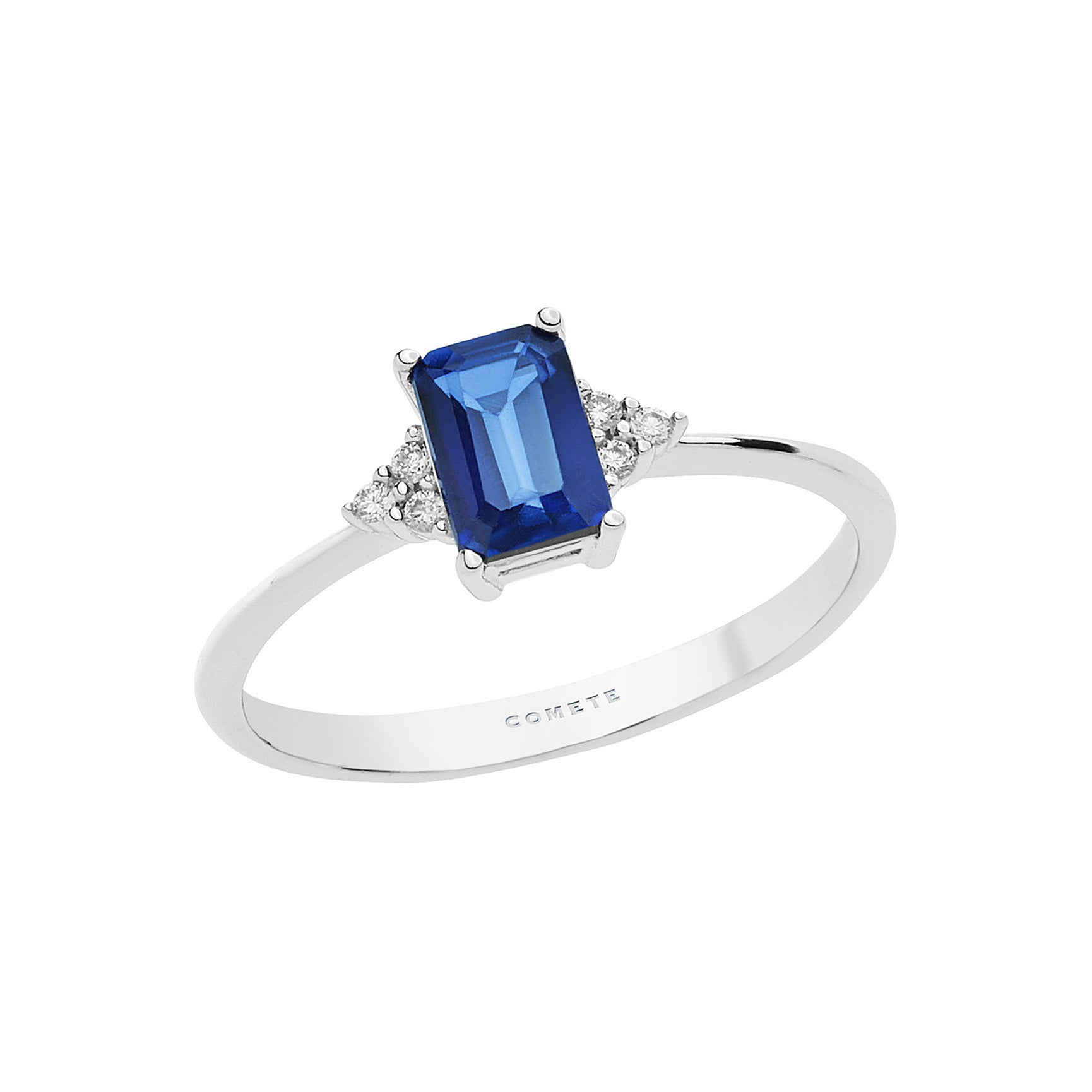 ANELLO DONNA IN ORO BIANCO DIAMANTI E ZAFFIRO RICRISTALLIZZATO COMETE GIOIELLI