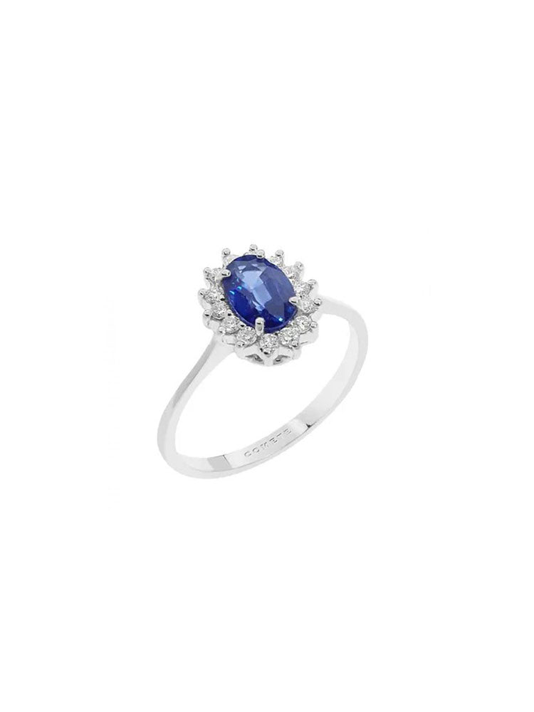 ANELLO DONNA IN ORO DIAMANTI E ZAFFIRO BLU OVALE COMETE GIOIELLI