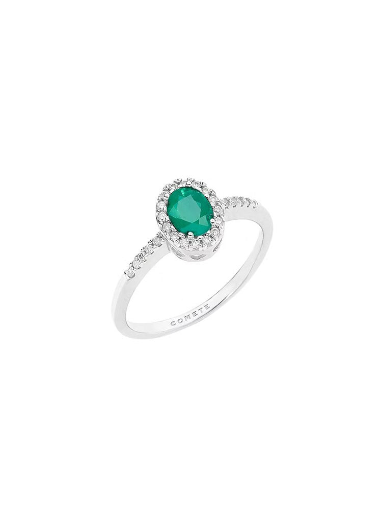 ANELLO DONNA IN ORO BIANCO CON SMERALDO OVALE E DIAMANTI COMETE GIOIELLI