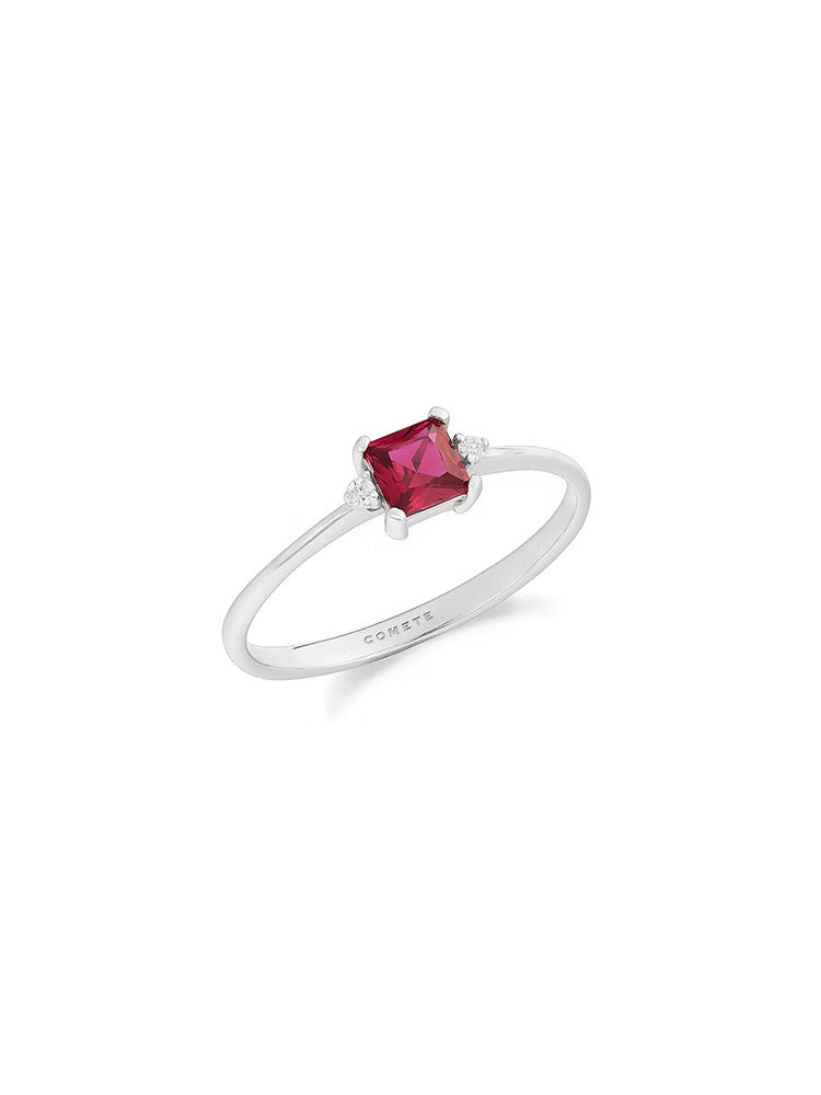ANELLO DONNA IN ORO BIANCO CON RUBINO RICRISTALIZZATO E DIAMANTI COMETE GIOIELLI