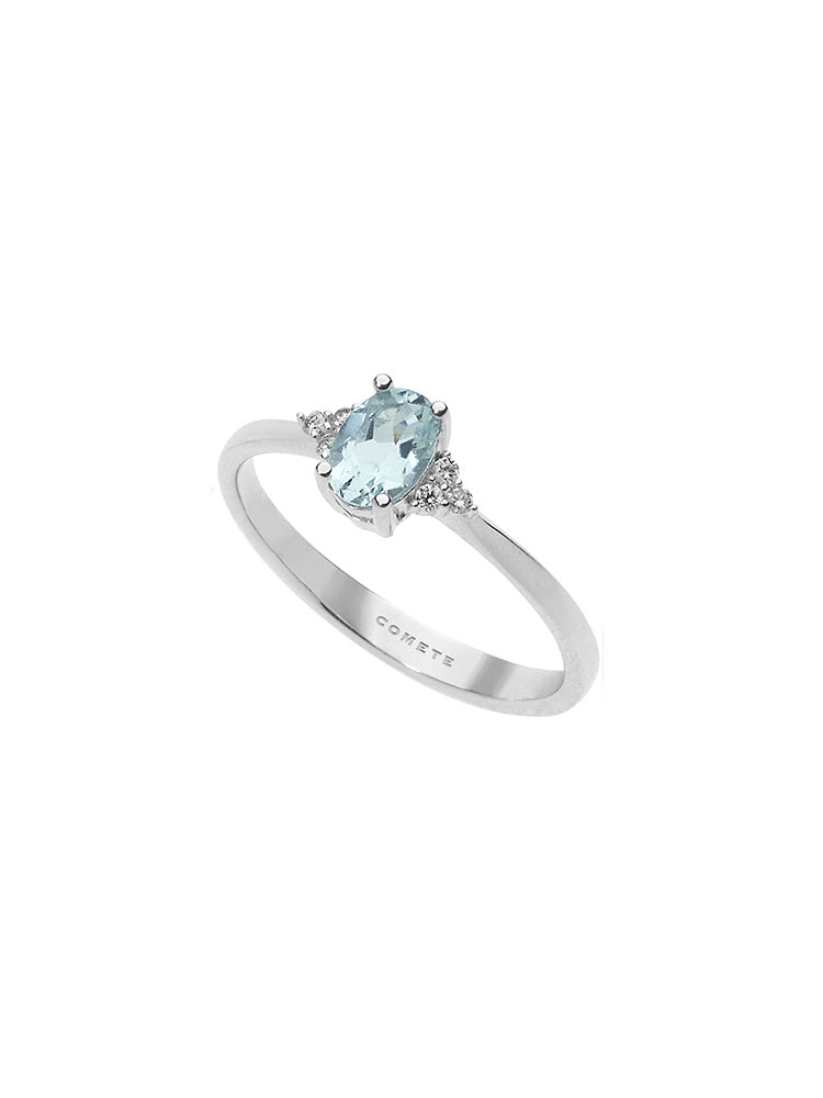 ANELLO DONNA IN ORO BIANCO DIAMANTI E ACQUAMARINA COMETE GIOIELLI