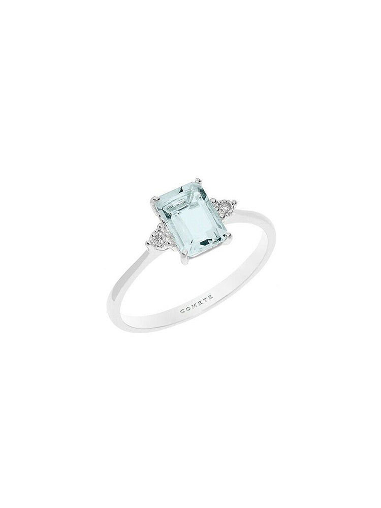 ANELLO DONNA ORO BIANCO, DIAMANTI E ACQUA MARINA AZZURRA COMETE GIOIELLI