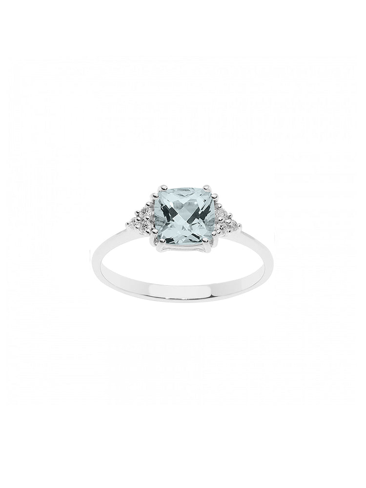 ANELLO DONNA ACQUA IN ORO BIANCO TAGLIO ANTICO, DIAMANTI E ACQUAMARINA COMETE GIOIELLI