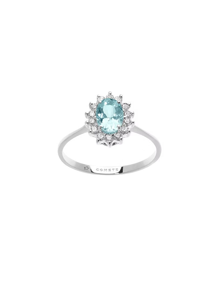 ANELLO DONNA IN ORO BIANCO CON ACQUAMARINA OVALE E DIAMANTI COMETE GIOIELLI