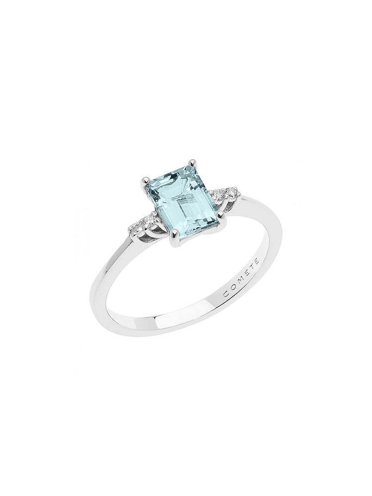 ANELLO A FANTASIA IN ORO BIANCO DIAMANTI E ACQUAMARINA COMETE GIOIELLI