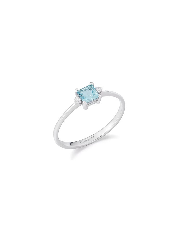 ANELLO DONNA IN ORO BIANCO CON ACQUAMARINA E DIAMANTI COMETE GIOIELLI