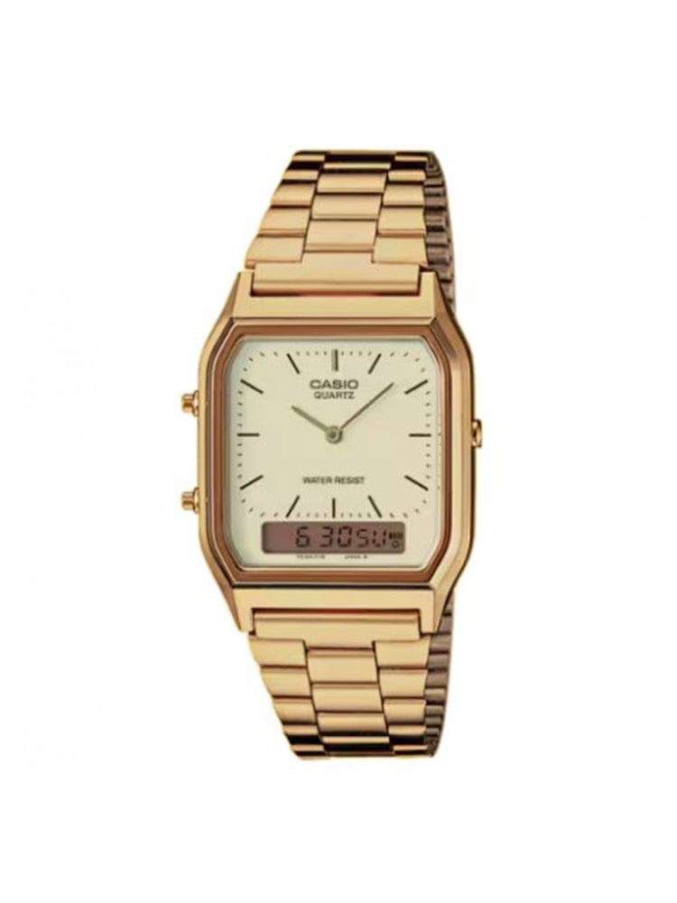 OROLOGIO UNISEX ANALOGICO E DIGITALE IN ACCIAIO DORATO E QUADRANTE BIANCO EDGY CASIO