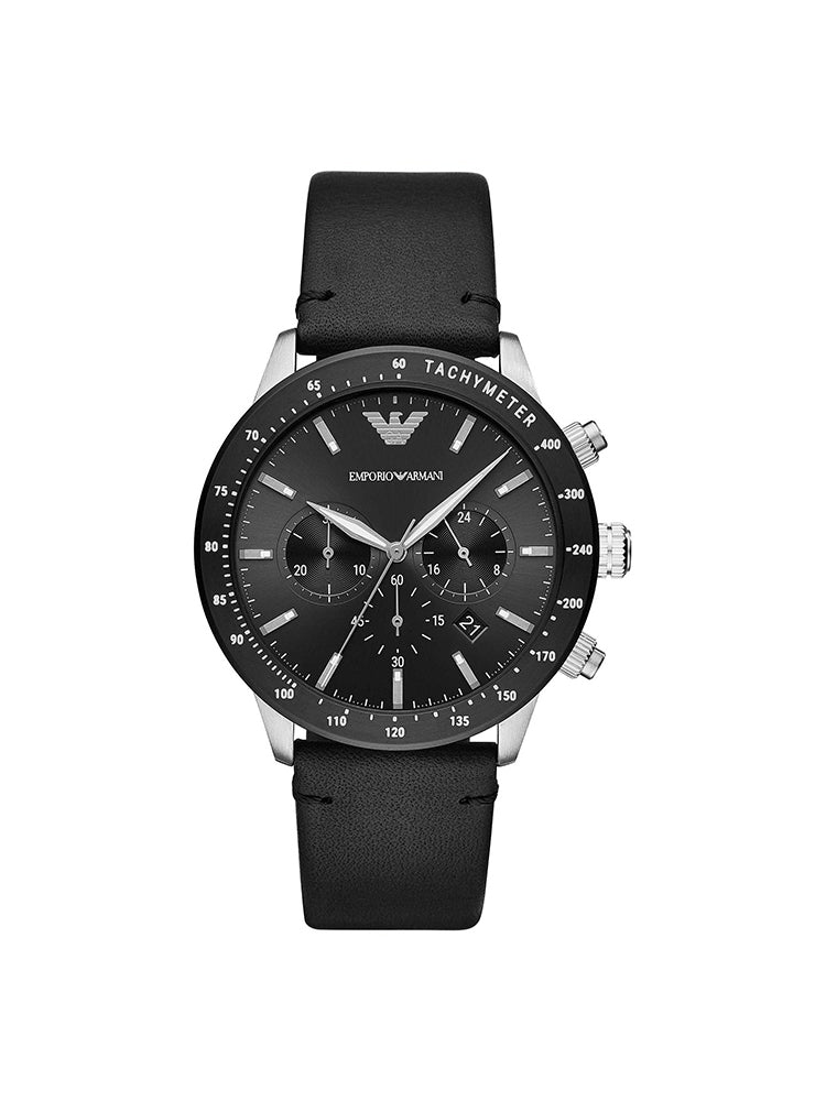 OROLOGIO UOMO CRONOGRAFO MARIO IN PELLE NERO EMPORIO ARMANI