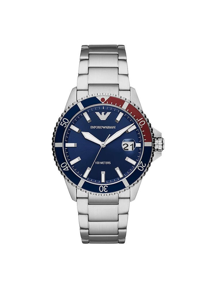 OROLOGIO UOMO SOLO TEMPO IN ACCIAIO INOSSIDABILE SILVER E QUADRANTE BLU EMPORIO ARMANI