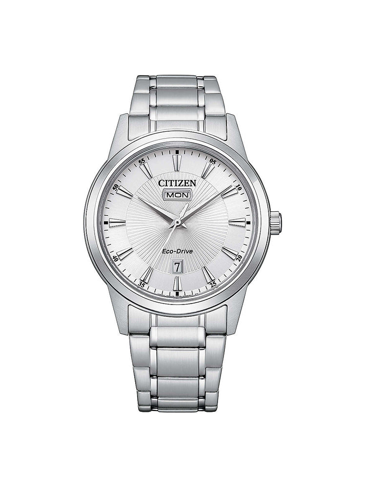 OROLOGIO UOMO CLASSIC SOLO TEMPO ECO DRIVE IN ACCIAIO SILVER E QUADRANTE BIANCO CITIZEN