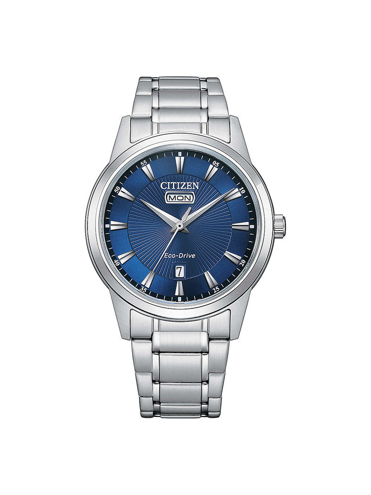 OROLOGIO UOMO CLASSIC SOLO TEMPO ECO DRIVE IN ACCIAIO SILVER E QUADRANTE BLU CITIZEN