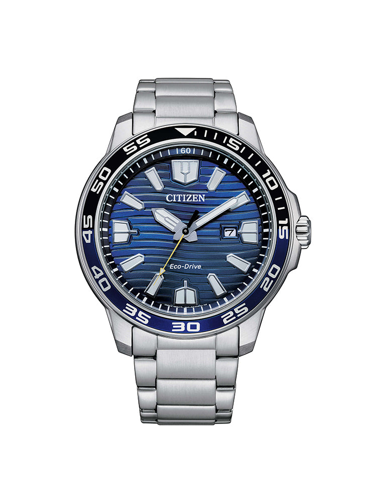 OROLOGIO UOMO MARINE SPORT SOLO TEMPO ECO DRIVE IN ACCIAIO SILVER E QUADRANTE BLU CITIZEN