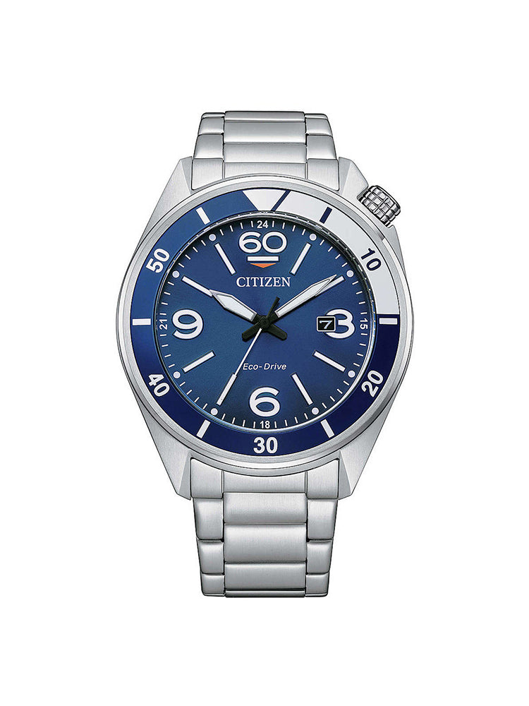 OROLOGIO UOMO SEAPLANE SOLO TEMPO ECO DRIVE IN ACCIAIO COLORE ARGENTO E QUADRANTE BLU CITIZEN