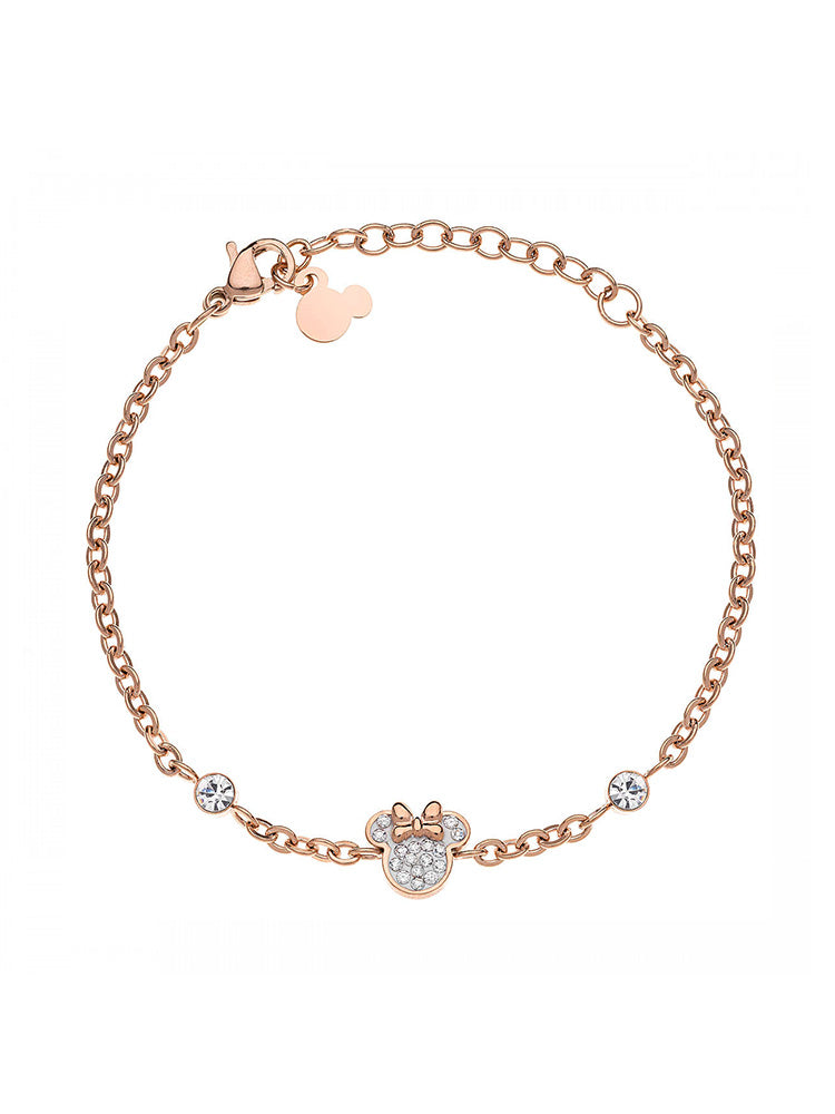 BRACCIALE BAMBINA MINNIE MOUSE IN ACCIAIO ROSA CON ZIRCONI COLORE BIANCO DISNEY