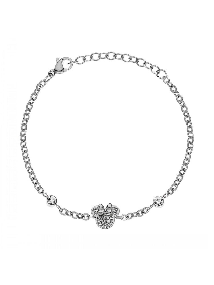 BRACCIALE BAMBINA MINNIE MOUSE IN ACCIAIO ARGENTO CON ZIRCONI COLORE BIANCO DISNEY