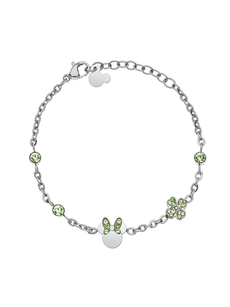 BRACCIALE BAMBINA IN ACCIAIO CON MINNIE E CRISTALLI VERDI DISNEY