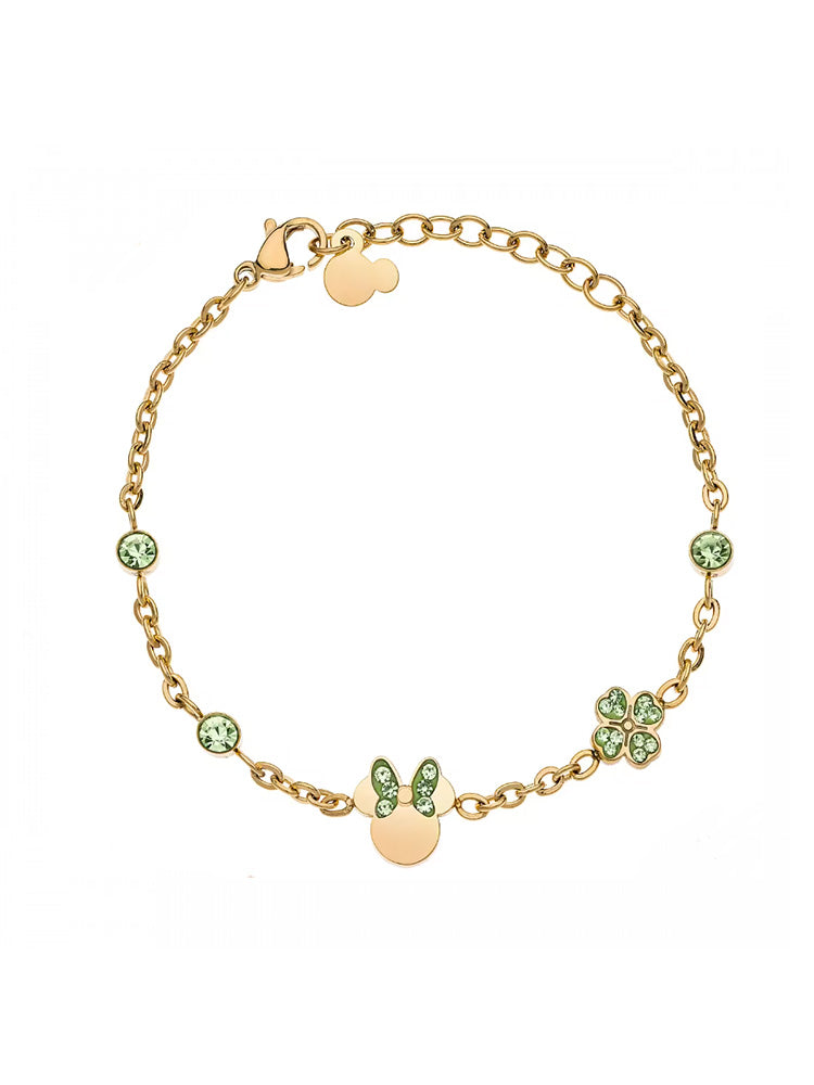 BRACCIALE BAMBINA IN ACCIAIO DORATO E CRISTALLI VERDI MINNIE DISNEY