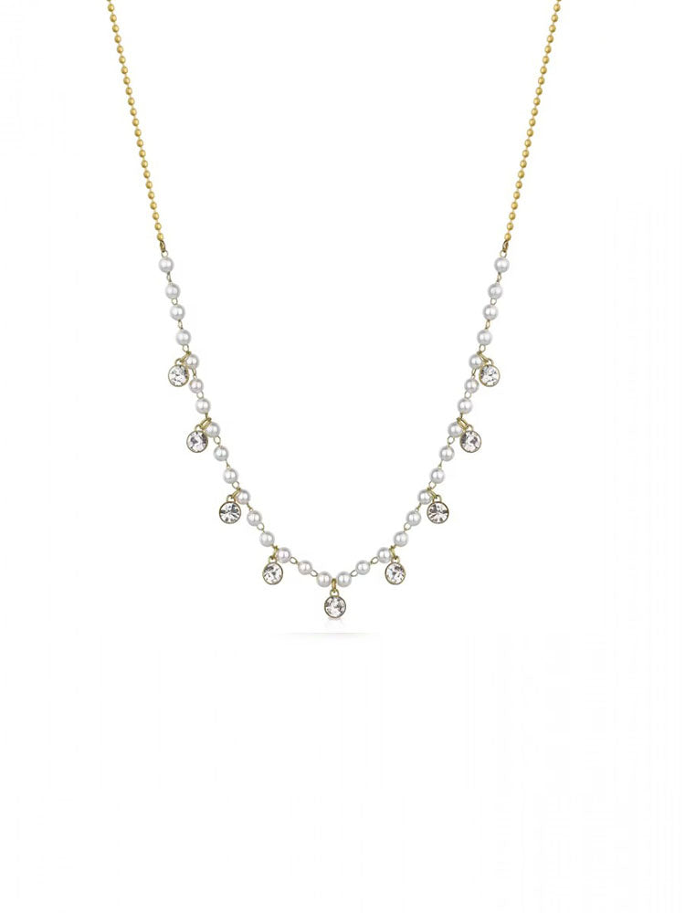 COLLANA DONNA GIROCOLLO IN ACCIAIO, CON FINITURA COLOR ORO, CRISTALLI CRYSTAL E PERLE DI CONCHIGLIA BROSWAY