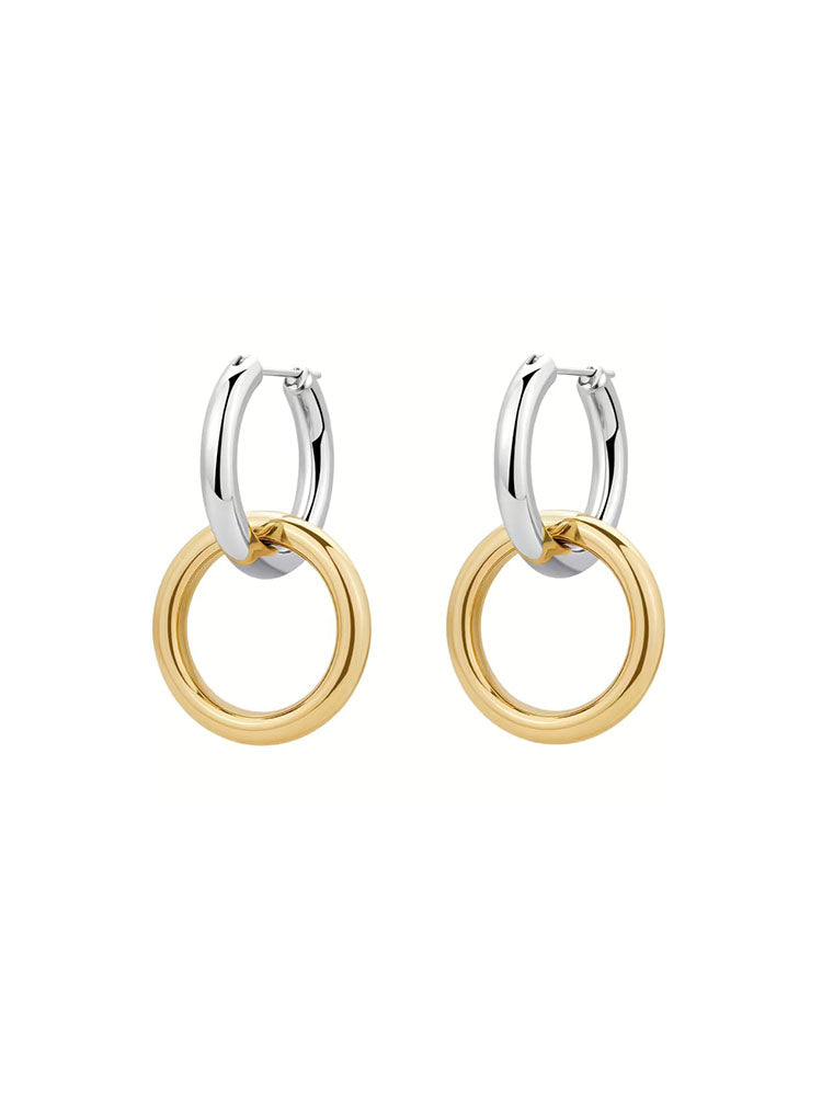 ORECCHINI DONNA IN ACCIAIO CON CERCHI INTRECCIATI PENDENTI BICOLORE COLLEZIONE AURA BROSWAY