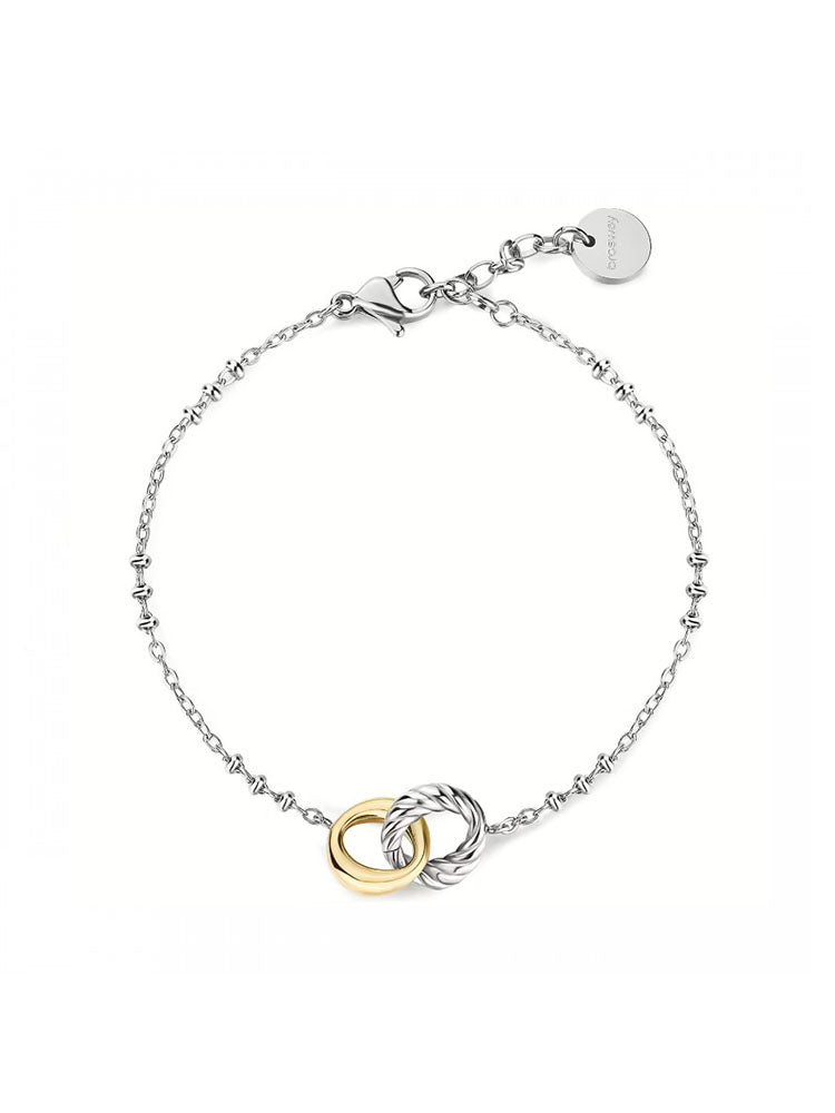 BRACCIALE DONNA IN ACCIAIO CON ANELLI INTRECCIATI BICOLORE CENTRALI COLLEZIONE AMY BROSWAY
