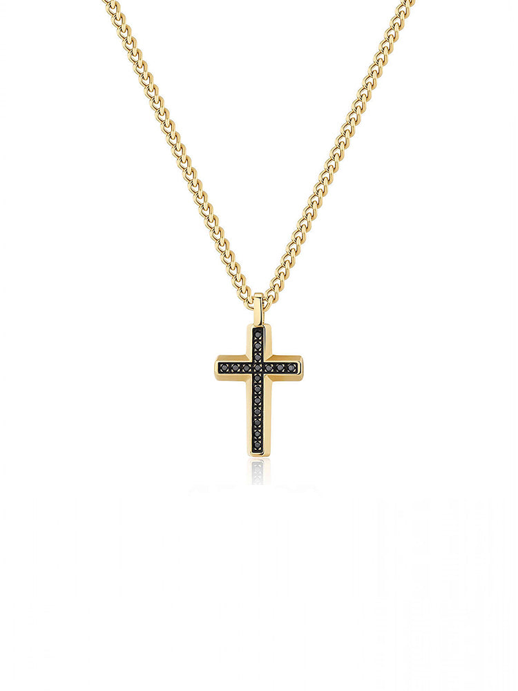 COLLANA UOMO BACKLINER CON CROCE IN ACCIAIO DORATO BROSWAY