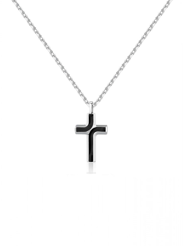 COLLANA UOMO BACKLINER CON CROCE SMALTATA NERA BROSWAY