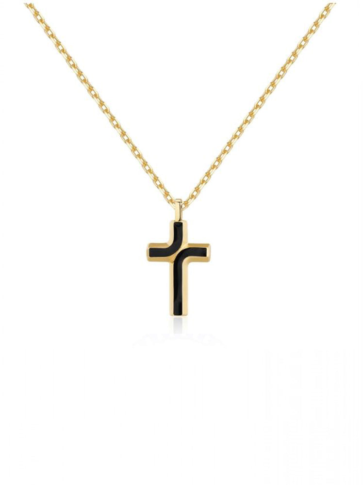 COLLANA UOMO BACKLINER CON CROCE SMALTATA IN ACCIAIO DORATO BROSWAY