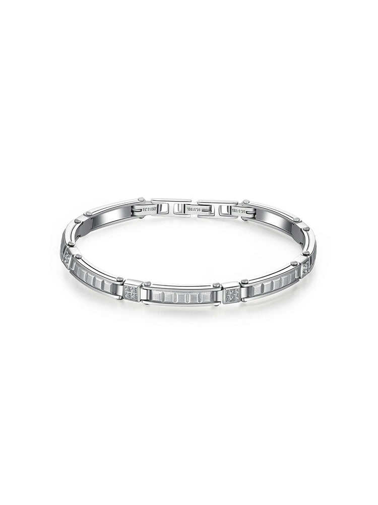 BRACCIALE UOMO BACKLINER, SEMIRIGIDO, IN ACCIAIO LUCIDO SILVER CON CRISTALLI BIANCHI BROSWAY