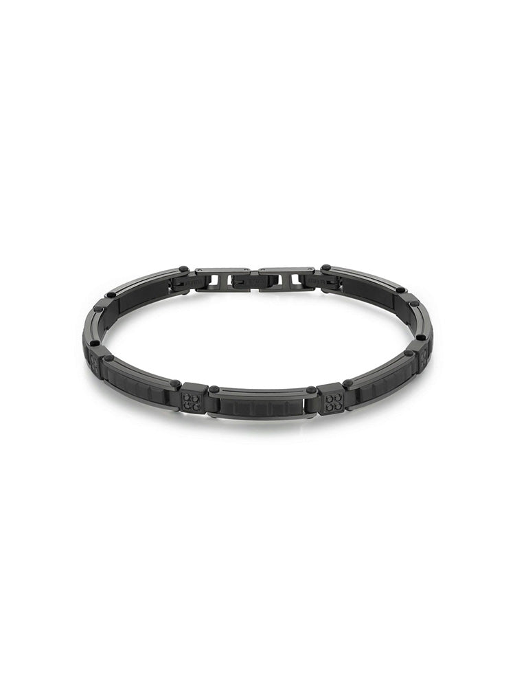 BRACCIALE UOMO BACKLINER, SEMIRIGIDO, IN ACCIAIO LUCIDO E FINITURA COLORE NERO CON CRISTALLI NERI BROSWAY