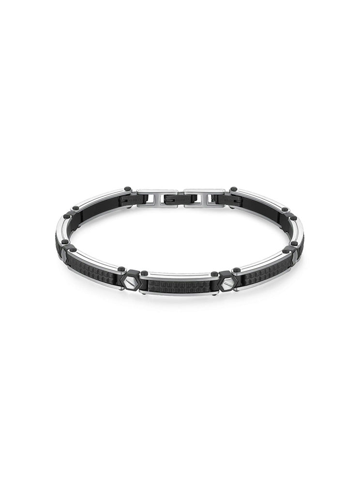 BRACCIALE UOMO BACKLINER, SEMIRIGIDO, IN ACCIAIO LUCIDO E FINITURA COLORE NERO SATINATO BROSWAY