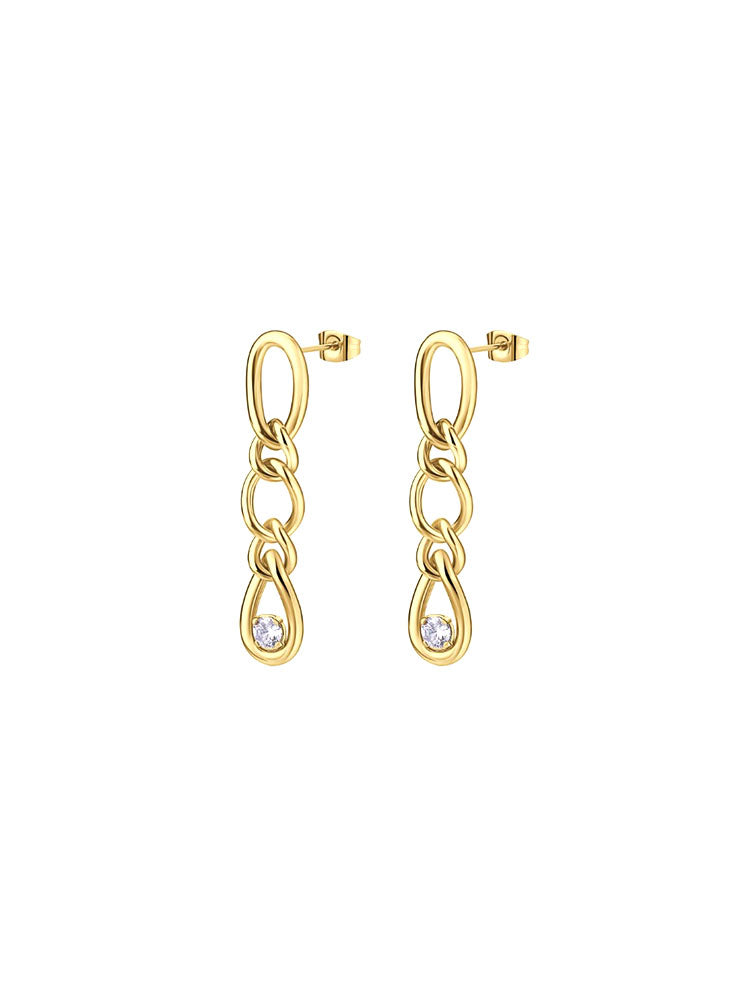 ORECCHINI DONNA PENDENTI LUNGHI RIBBON IN ACCIAIO COLOR ORO GIALLO E ZIRCONI BROSWAY