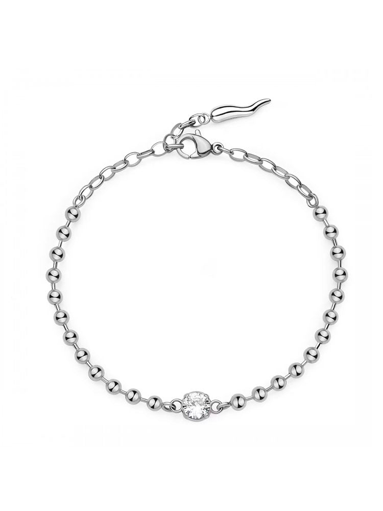 BRACCIALE DONNA DESIDERI CORNETTO IN ACCIAIO COLOR SILVER E ZIRCONE CENTRALE BIANCO BROSWAY