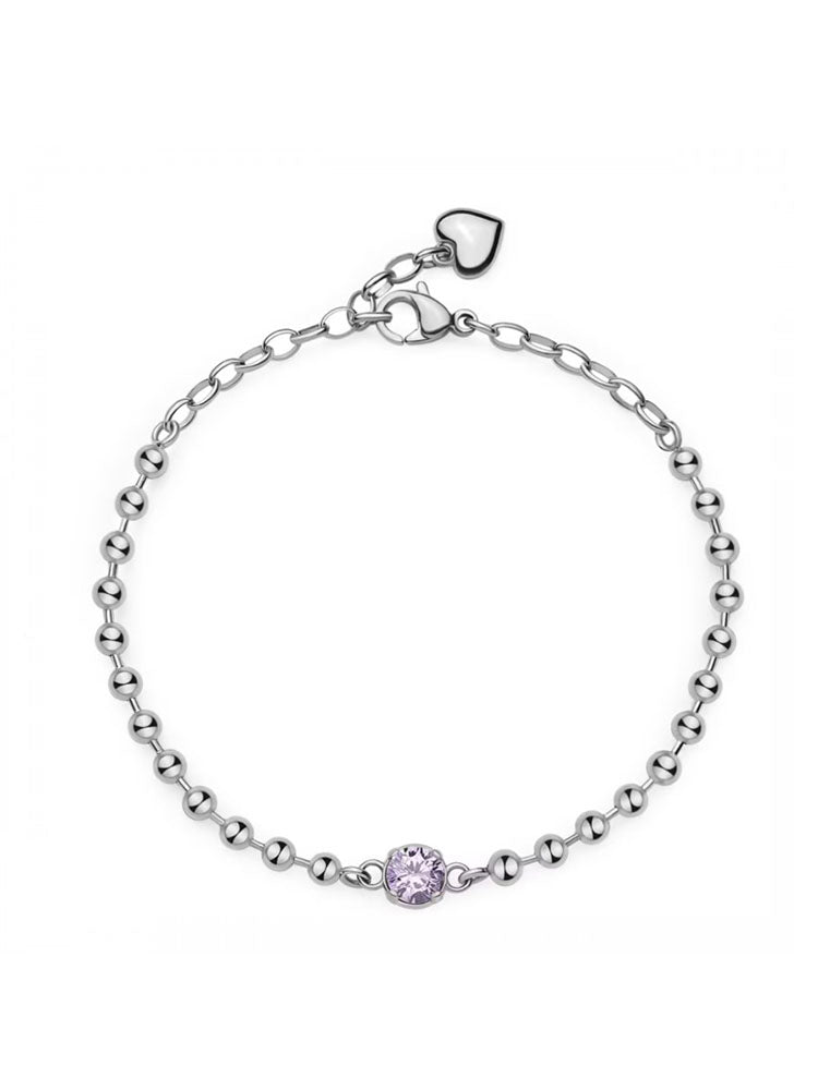 BRACCIALE DONNA DESIDERI CUORE IN ACCIAIO COLOR SILVER E ZIRCONE CENTRALE VIOLA BROSWAY
