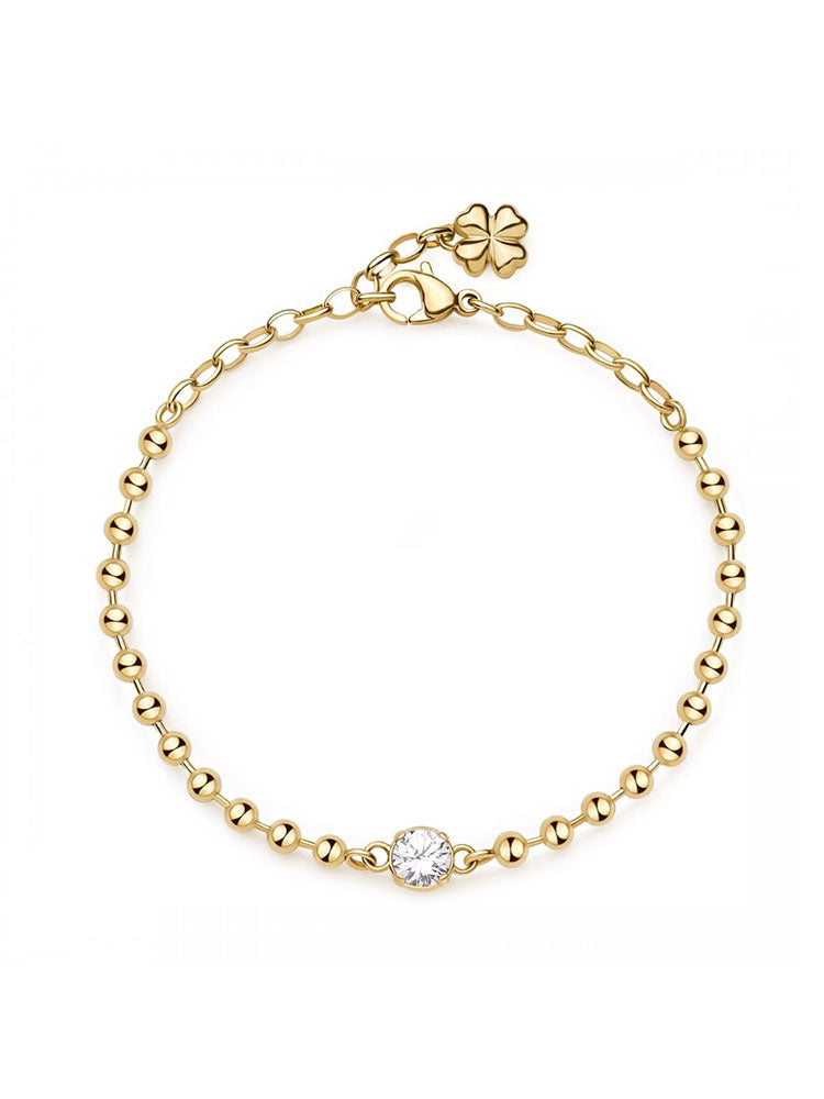 BRACCIALE DONNA DESIDERI QUADRIFOGLIO IN ACCIAIO COLOR ORO GIALLO E ZIRCONE CENTRALE BIANCO BROSWAY