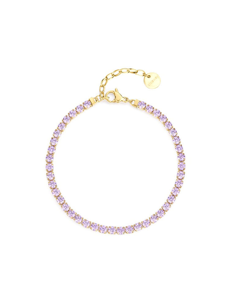 BRACCIALE DONNA TENNIS IN ACCIAIO COLOR ORO GIALLO CON ZIRCONI ROSA BROSWAY