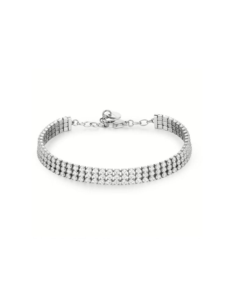 BRACCIALE DONNA TENNIS IN ACCIAIO TRE FILI E ZIRCONI BIANCHI  BROSWAY