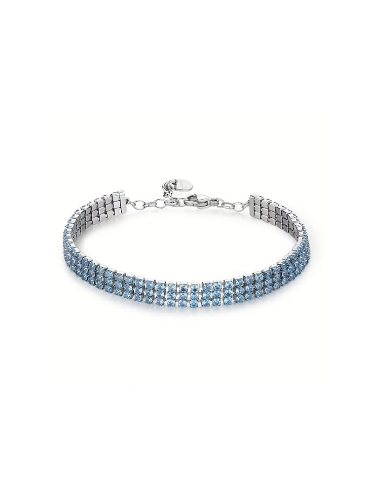 BRACCIALE DONNA TENNIS IN ACCIAIO TRE FILI E ZIRCONI AZZURRRI BROSWAY