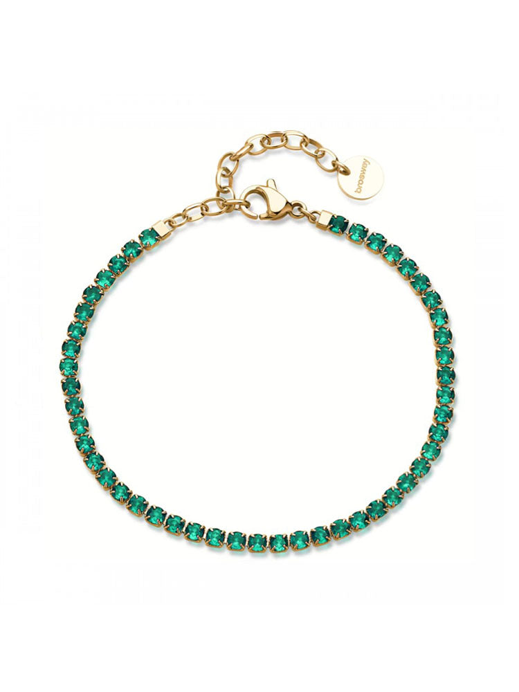 BRACCIALE DONNA TENNIS DESIDERI IN ACCIAIO CON ZIRCONI VERDI FINITURA ORO BROSWAY