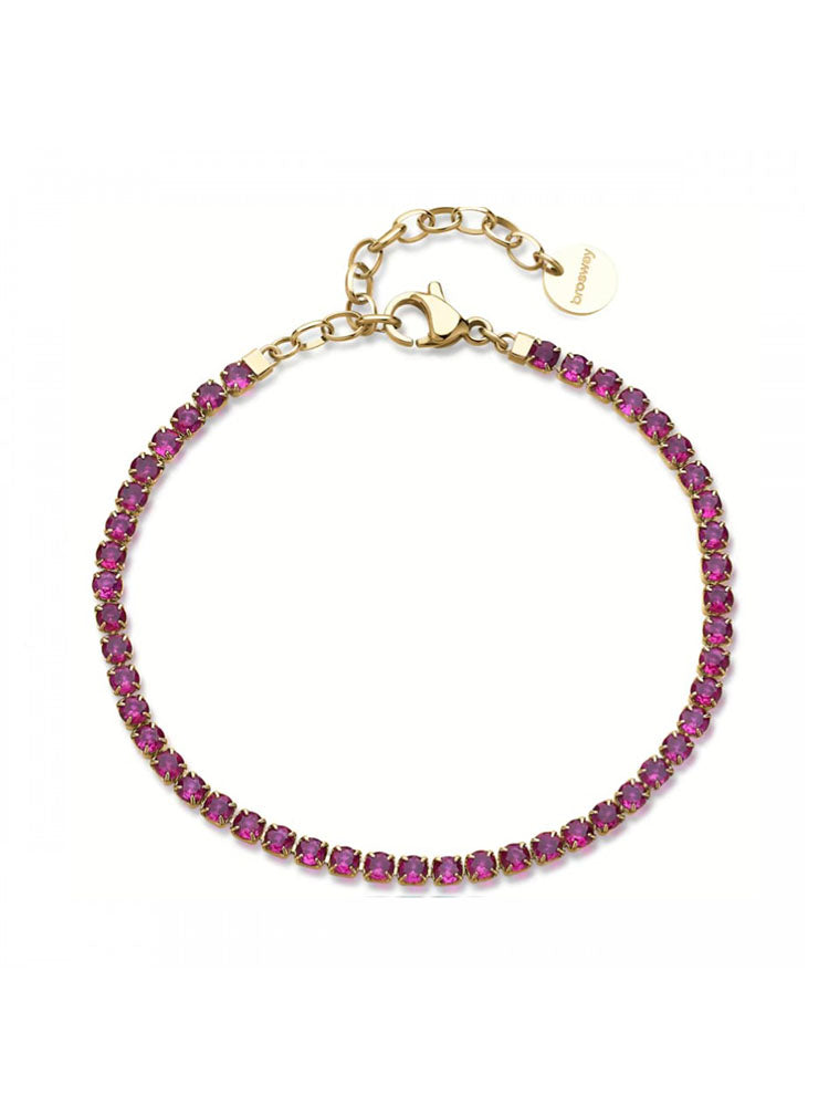 BRACCIALE DONNA TENNIS DESIDERI IN ACCIAIO CON ZIRCONI FUCSIA FINITURA ORO BROSWAY