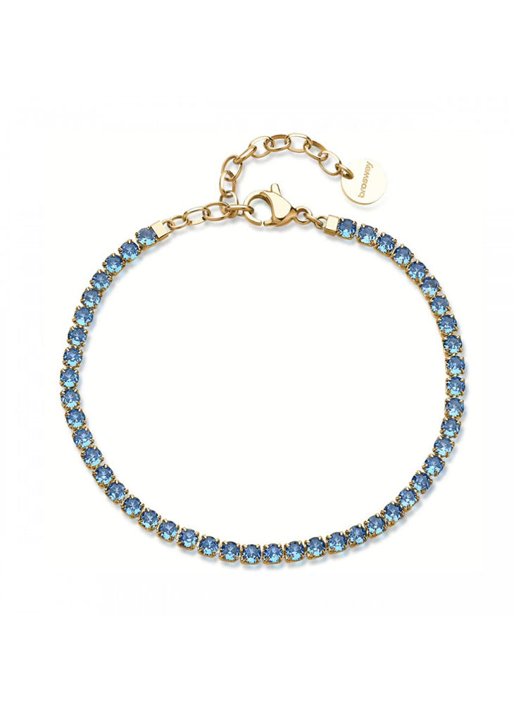 BRACCIALE DONNA TENNIS DESIDERI IN ACCIAIO CON ZIRCONI AZZURRI FINITURA ORO BROSWAY