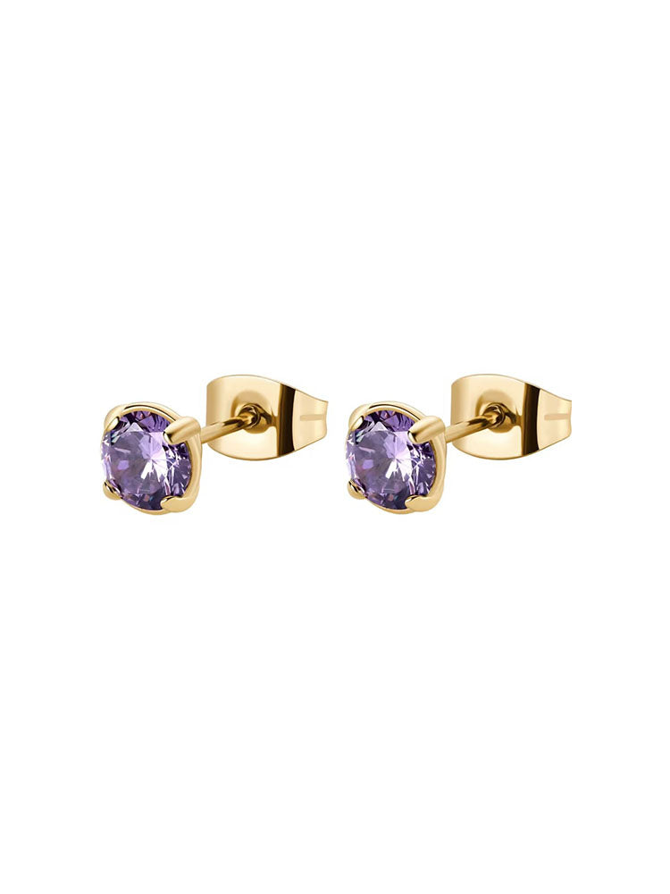ORECCHINI DONNA DESIDERI IN ACCIAIO COLOR ORO GIALLO CON ZIRCONE VIOLA BROSWAY