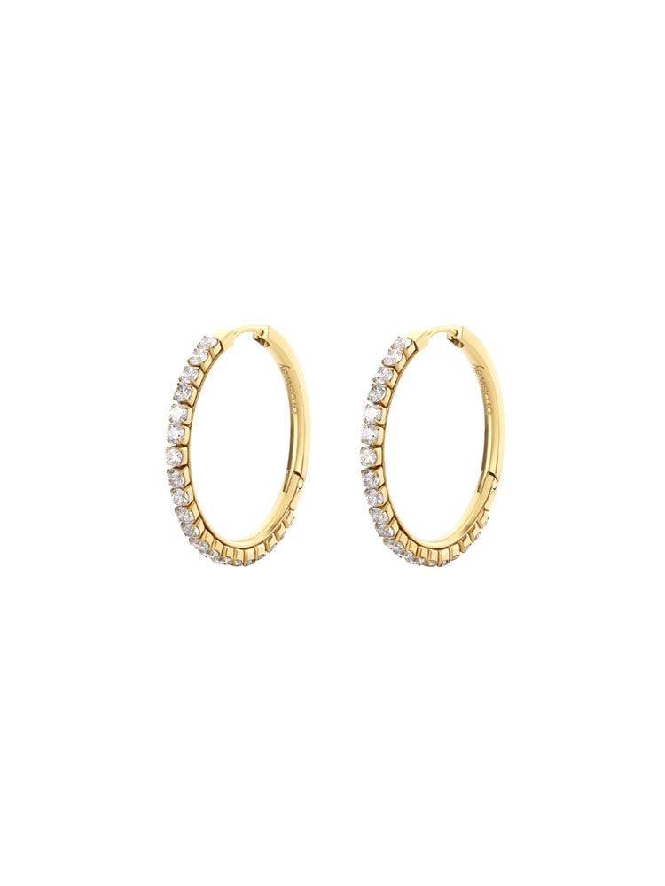 ORECCHINI DONNA A CERCHIO DESIDERI IN ACCIAIO COLOR ORO GIALLO CON ZIRCONI BIANCHI BROSWAY
