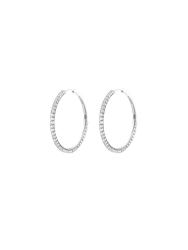 ORECCHINI DONNA A CERCHIO DESIDERI IN ACCIAIO SILVER CON ZIRCONI BIANCHI BROSWAY